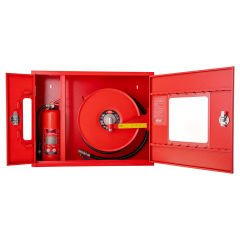 Yangın Dolabı 70x90x23 Ölçülerinde 1”30 Mt Kauçuk Hortumlu 1''Vanalı Sac Kapaklı Tüp Bölmeli EN671-1