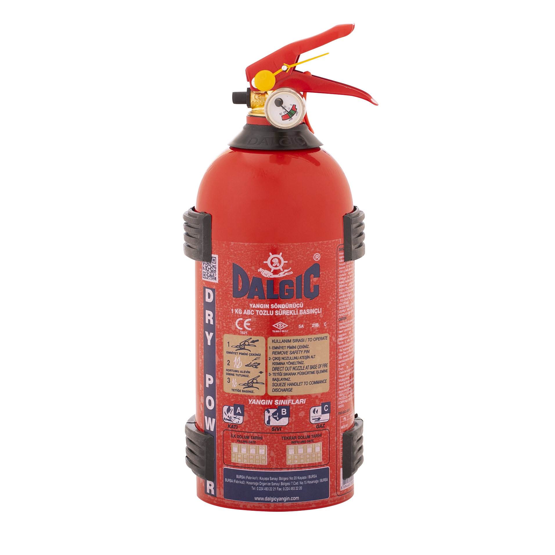 DALGIÇ 1 Kg ABC Kuru Kimyevi Tozlu Yangın Söndürme Tüpü EN3,CE