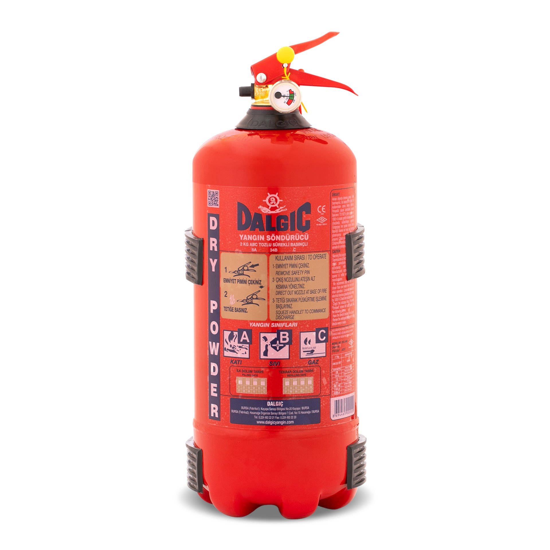 DALGIÇ 2 Kg ABC Dry Chemical Powder Fire Extinguisher EN3,CE