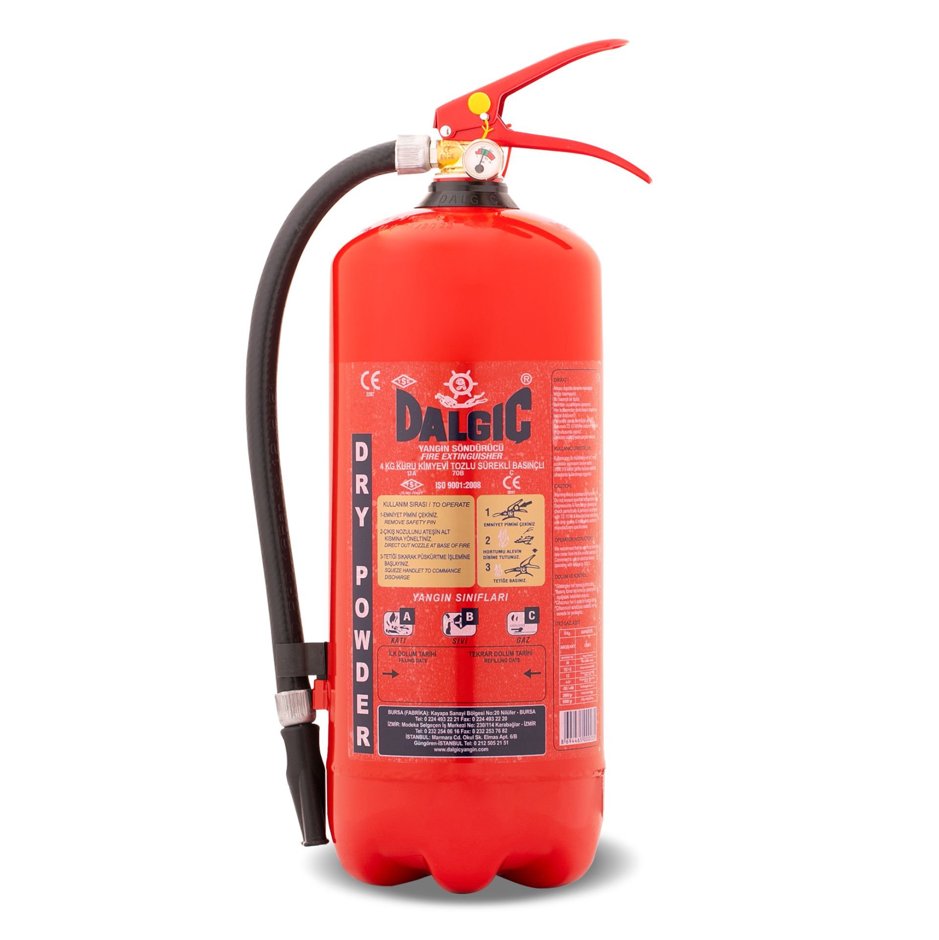 DALGIÇ 4 Kg ABC Kuru Kimyevi Tozlu Yangın Söndürme Cihazı EN3,CE
