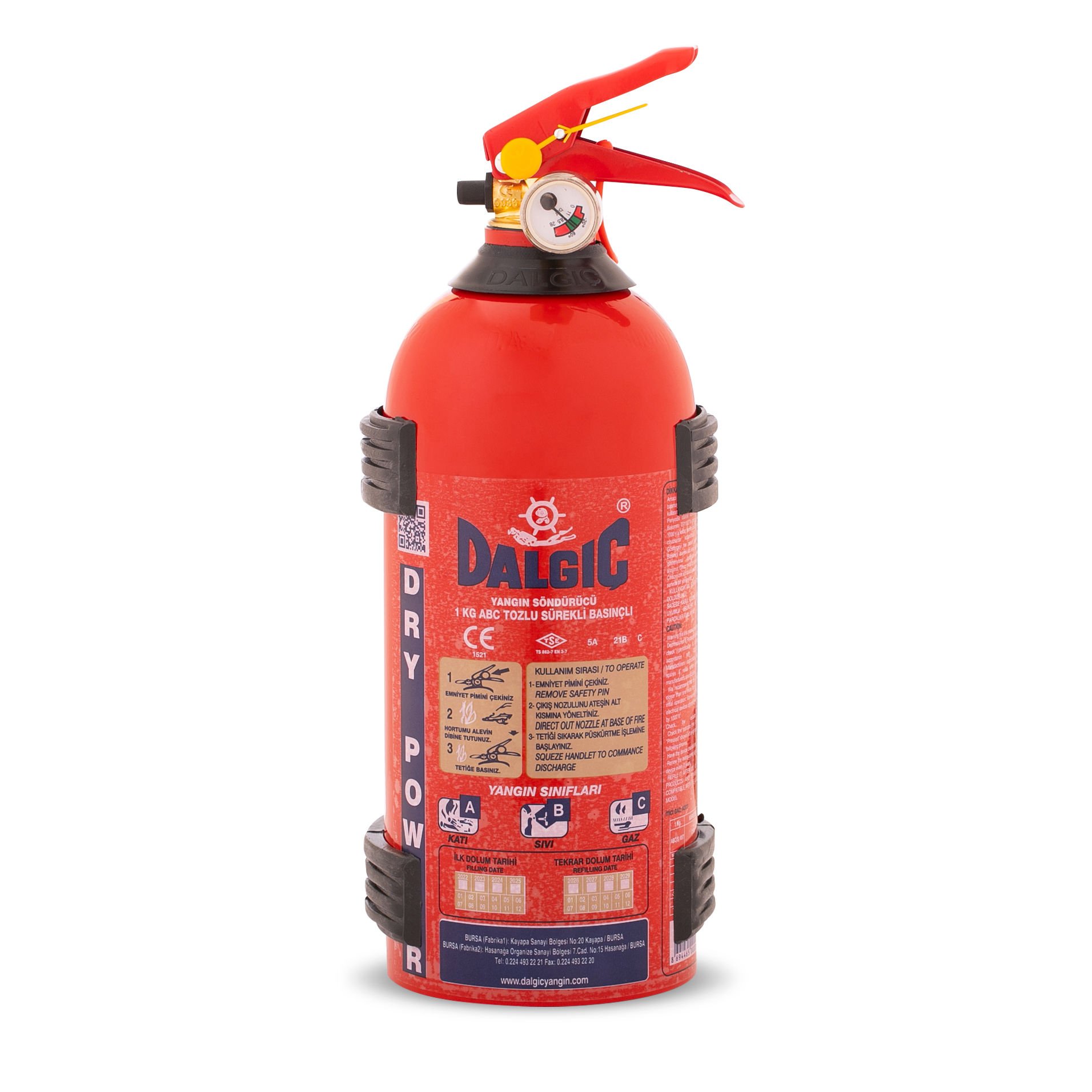 طفاية حريق معتمدة من EN وCE، مسحوق كيميائي جاف، وزن 1 كجم